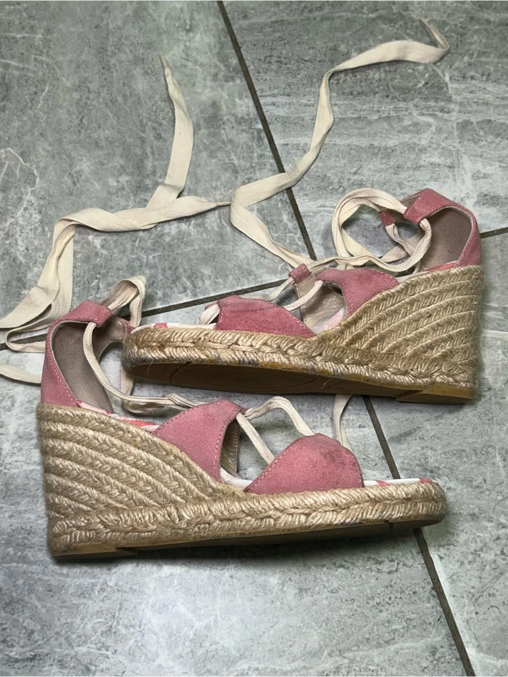 Coach Rosie Pink Suede Lace Up Espadrille Wedge Heels Women’s Size 6M